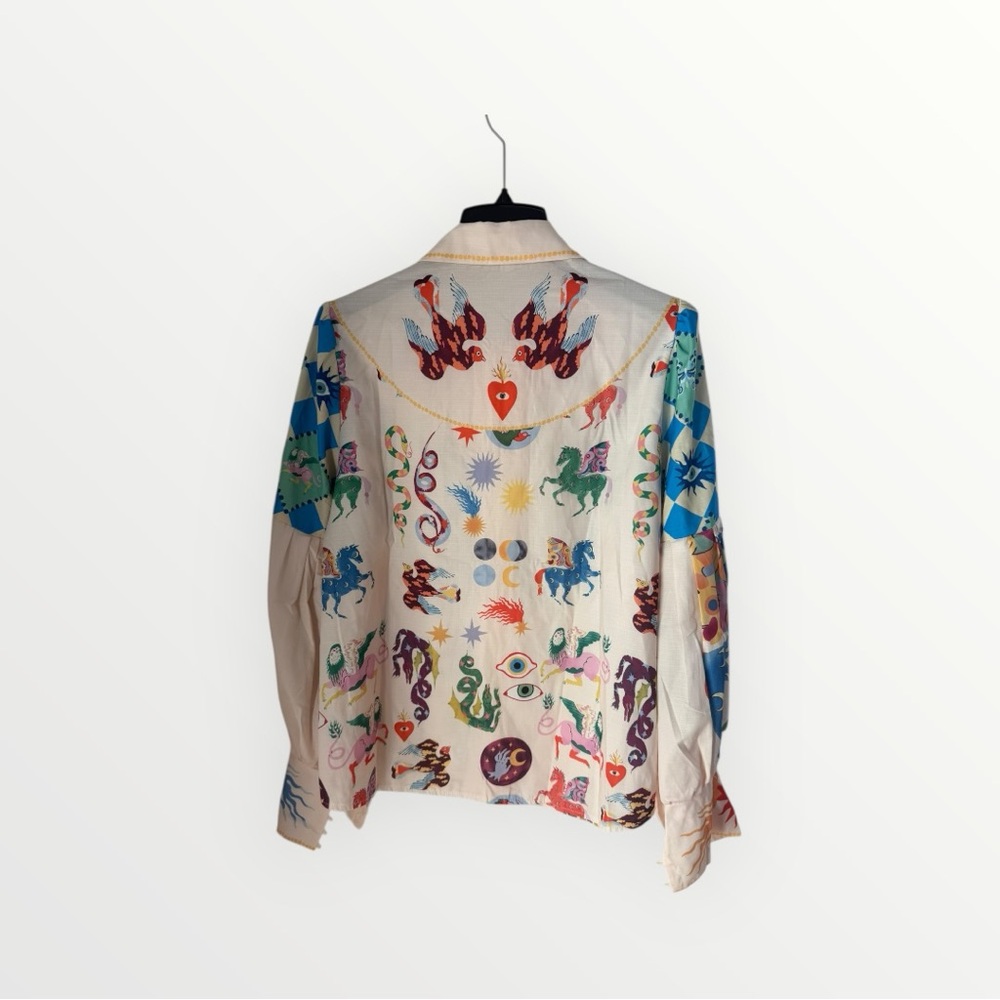 Whimsical Print Button Front Blouse - image 1